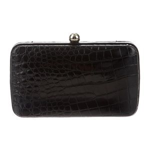{TORY BURCH} Black Embossed Patent Box Clutch